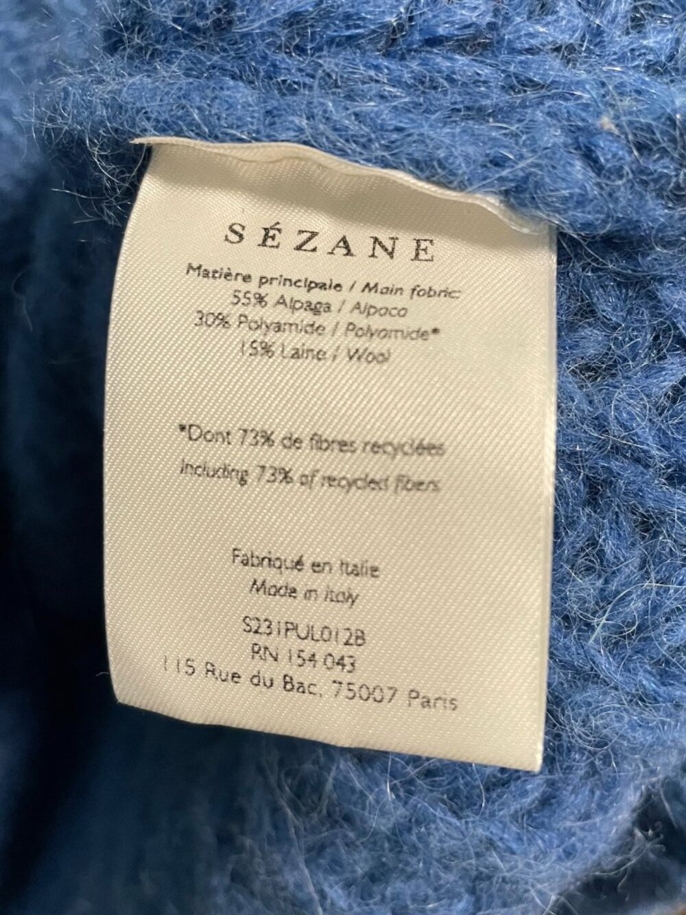 EUC Sezane Jose Alpaca Wool Oversized Sweater Azure Blue Medium - Picture 6 of 7